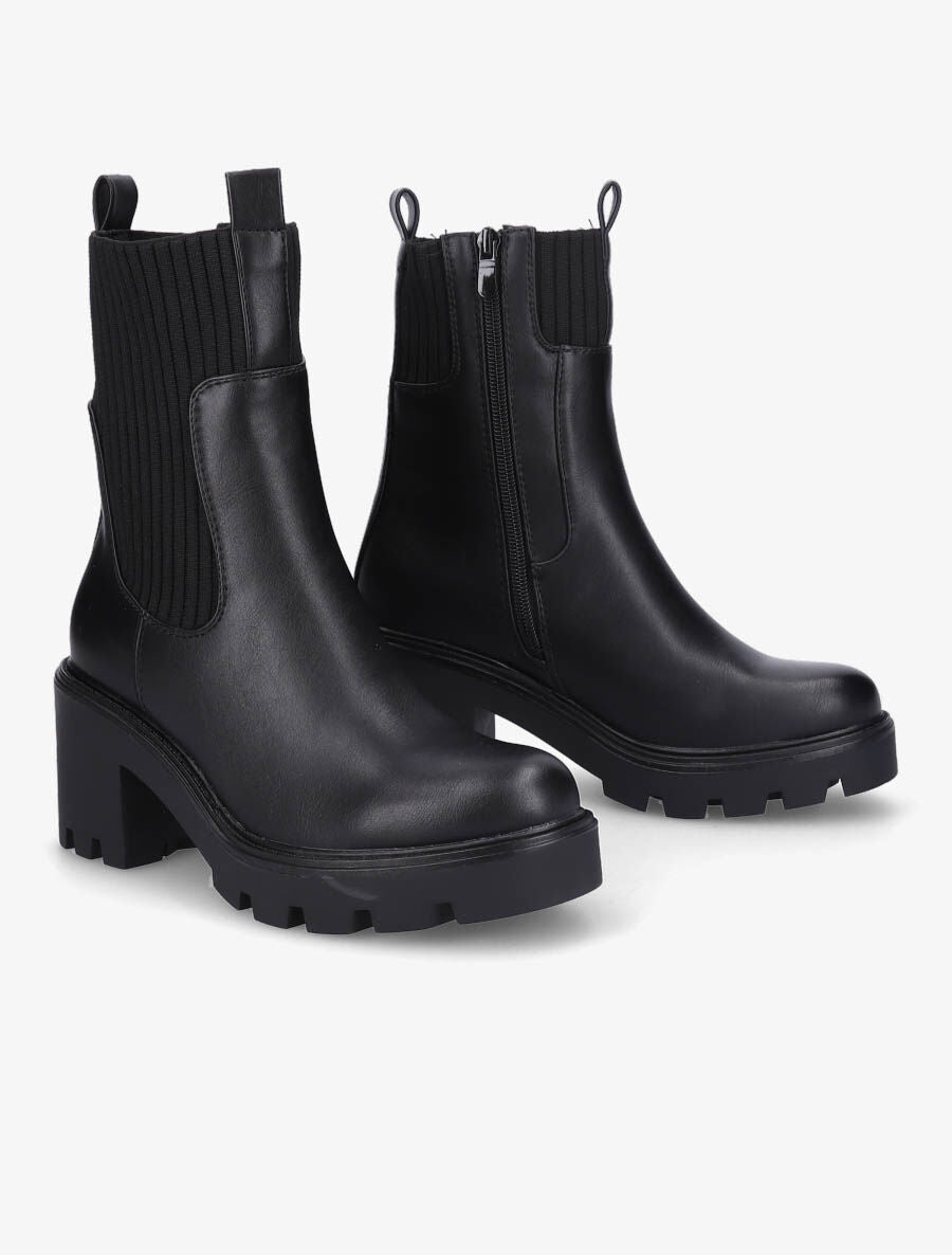 Bottines montantes à talon et ganse élastiquée côtelée - Noir - 4