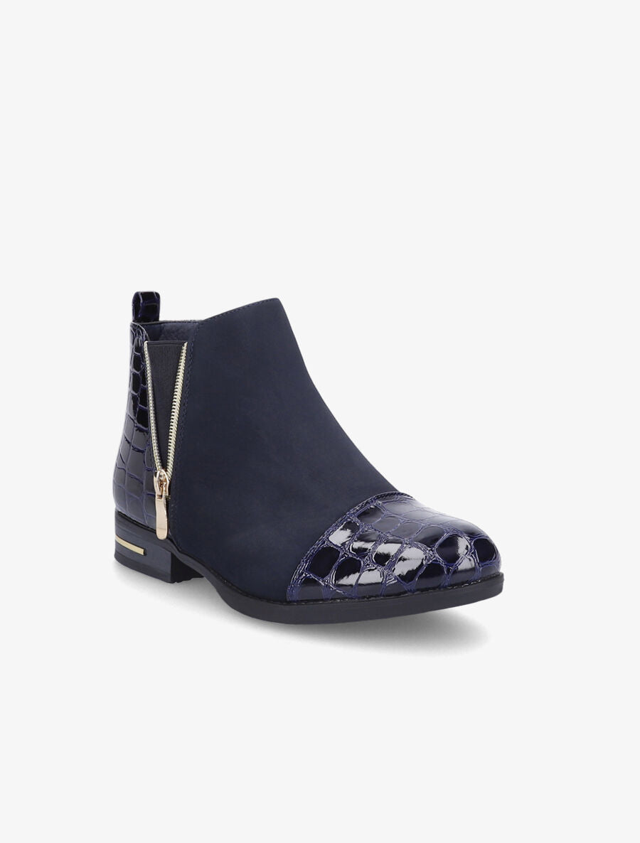 Bottines à détails effet croco vernis - Marine - 2