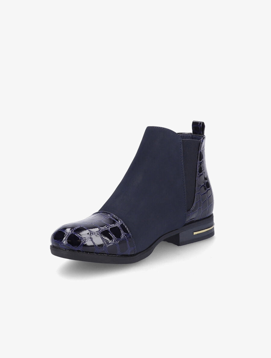Bottines à détails effet croco vernis - Marine - 3