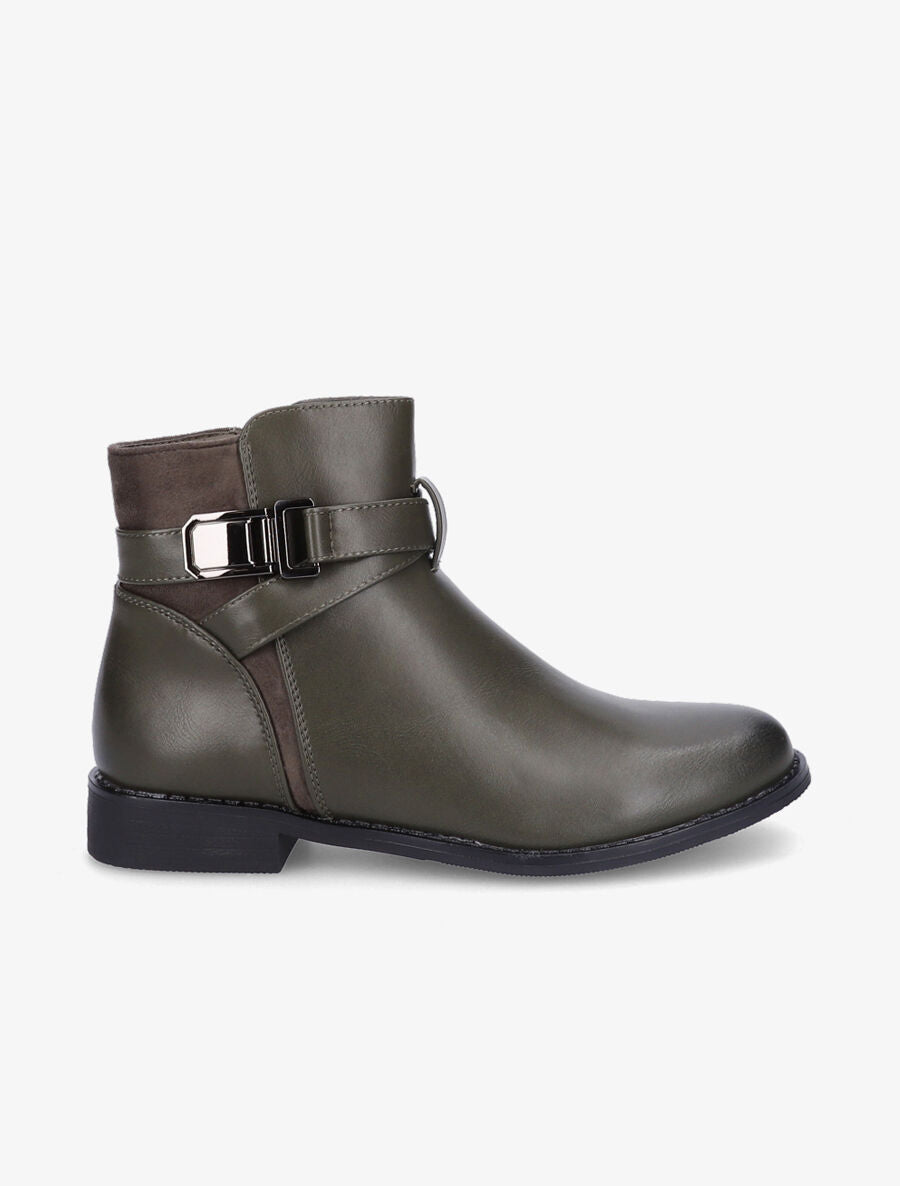 Boots bimatière et lanières croisées - Vert foncé - 1