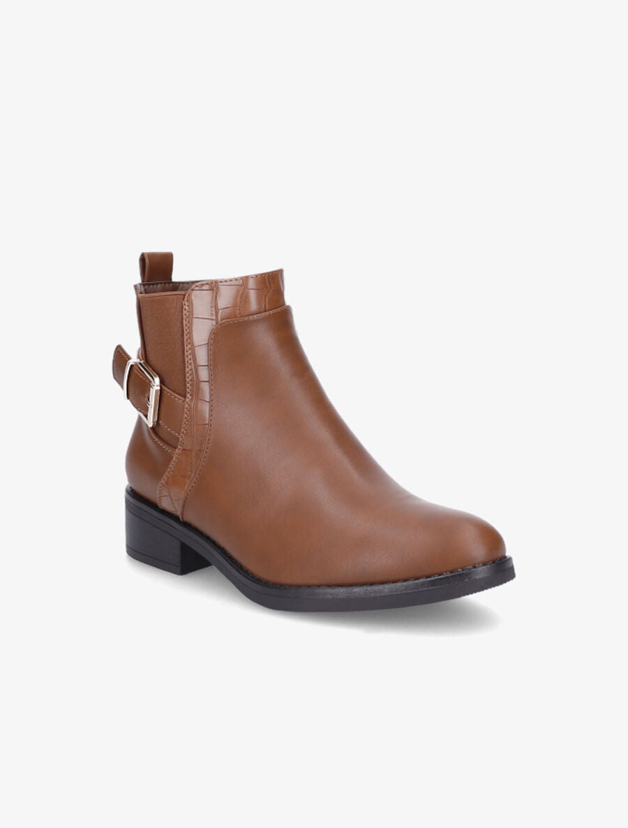 Bottines à cheville élastiquée et boucle - Camel - 2