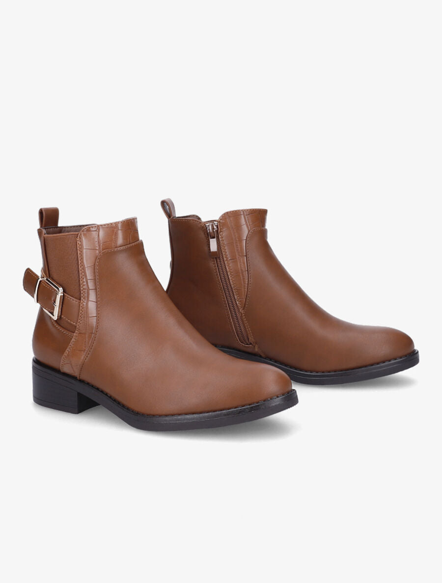 Bottines à cheville élastiquée et boucle - Camel - 4