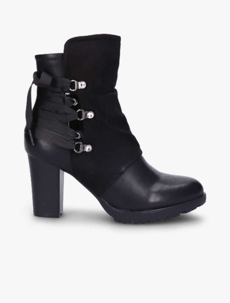 Bottines bi-matière à contrefort à lanières et à strass - Noir - 6