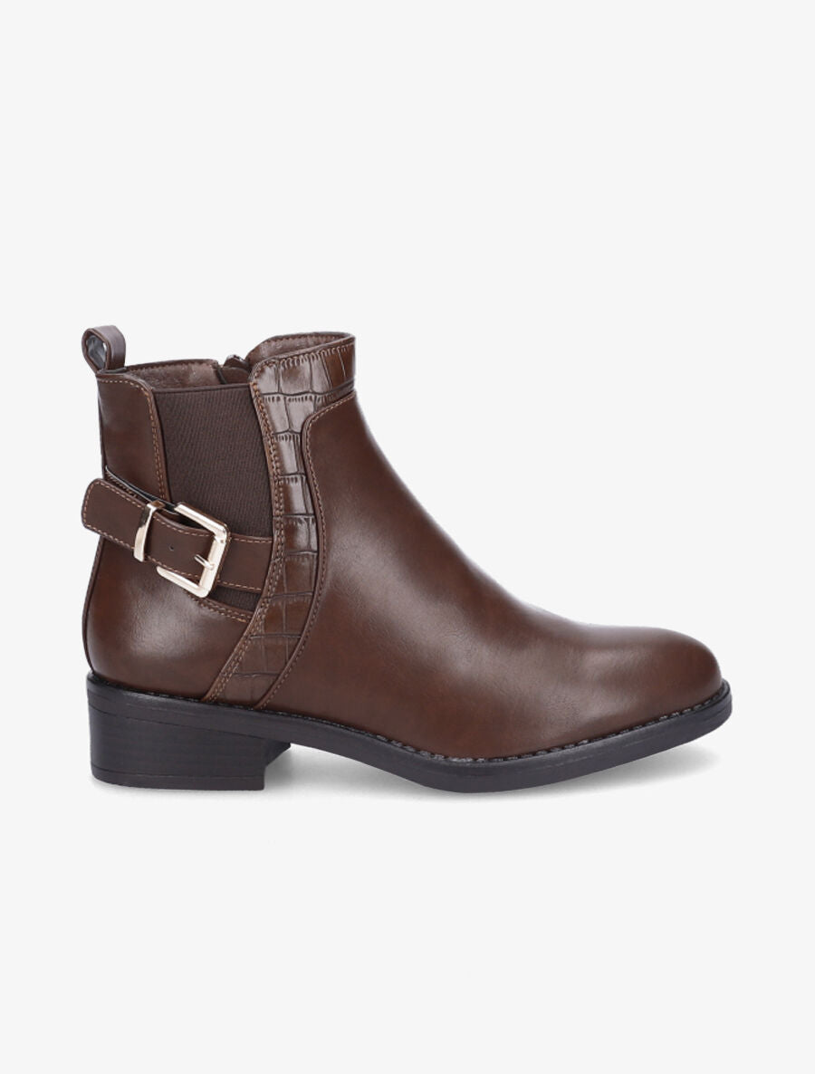 Bottines à cheville élastiquée et boucle - Marron - 1