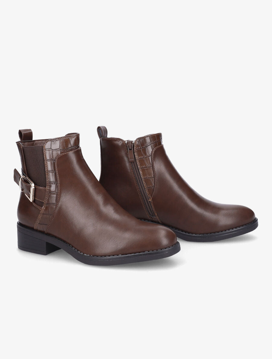 Bottines à cheville élastiquée et boucle - Marron - 4