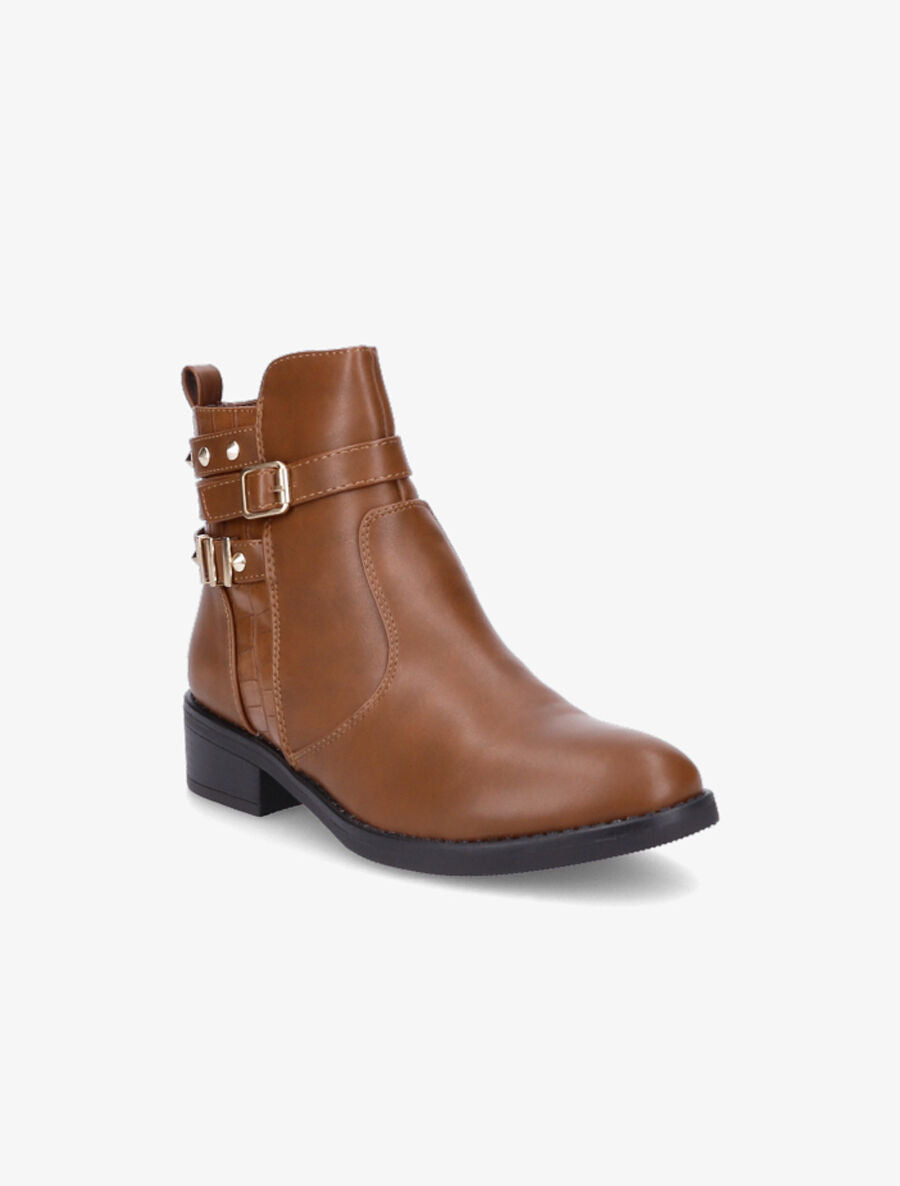 Bottines bi-matière cloutées - Camel - 2