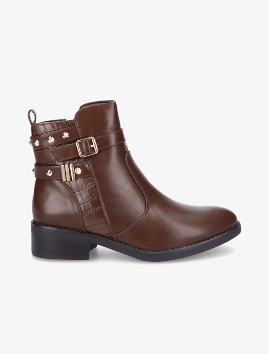 Bottines bi-matière cloutées - Marron - 1