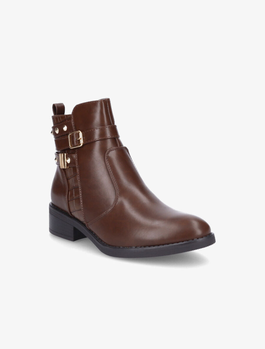 Bottines bi-matière cloutées - Marron - 2