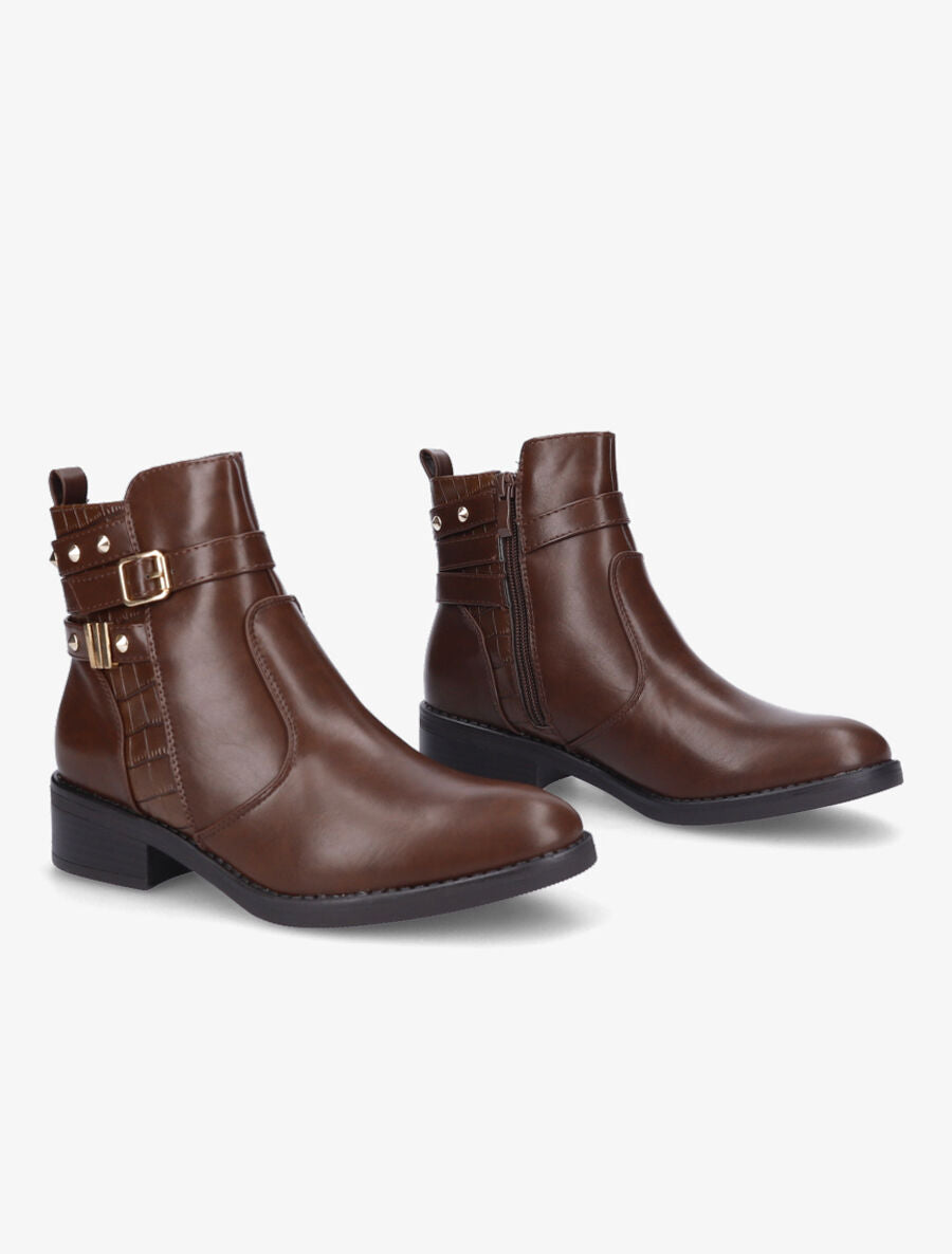 Bottines bi-matière cloutées - Marron - 4