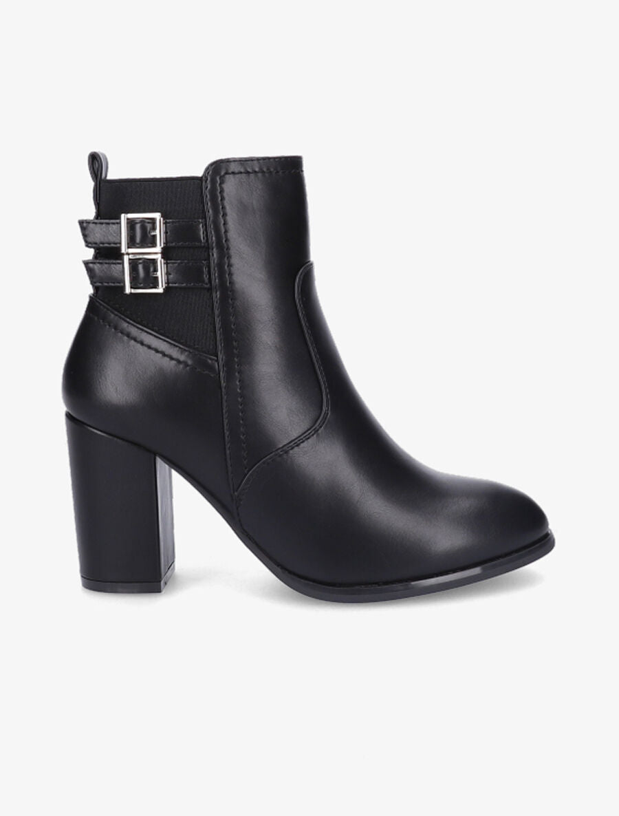Bottines à talon et boucles en simili - Noir - 2