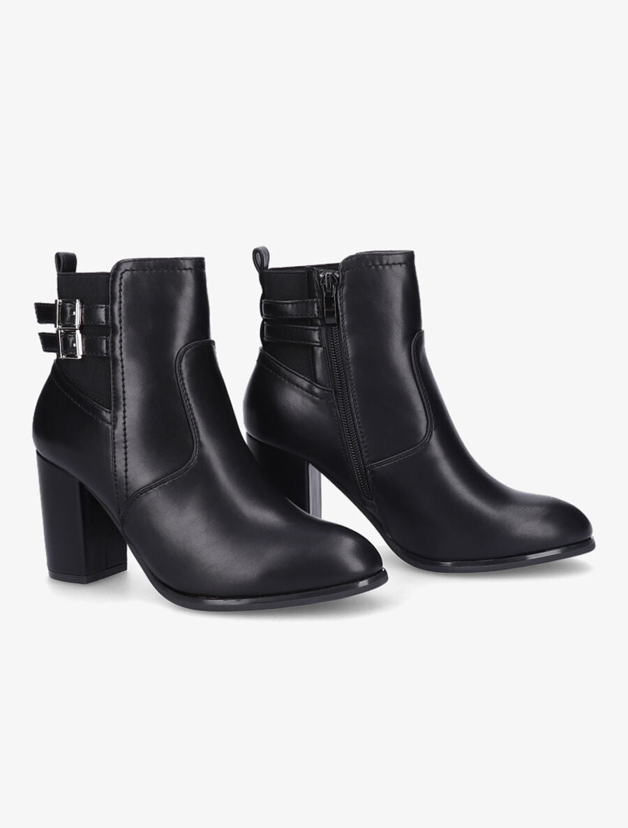 Bottines à talon et boucles en simili - Noir - 5