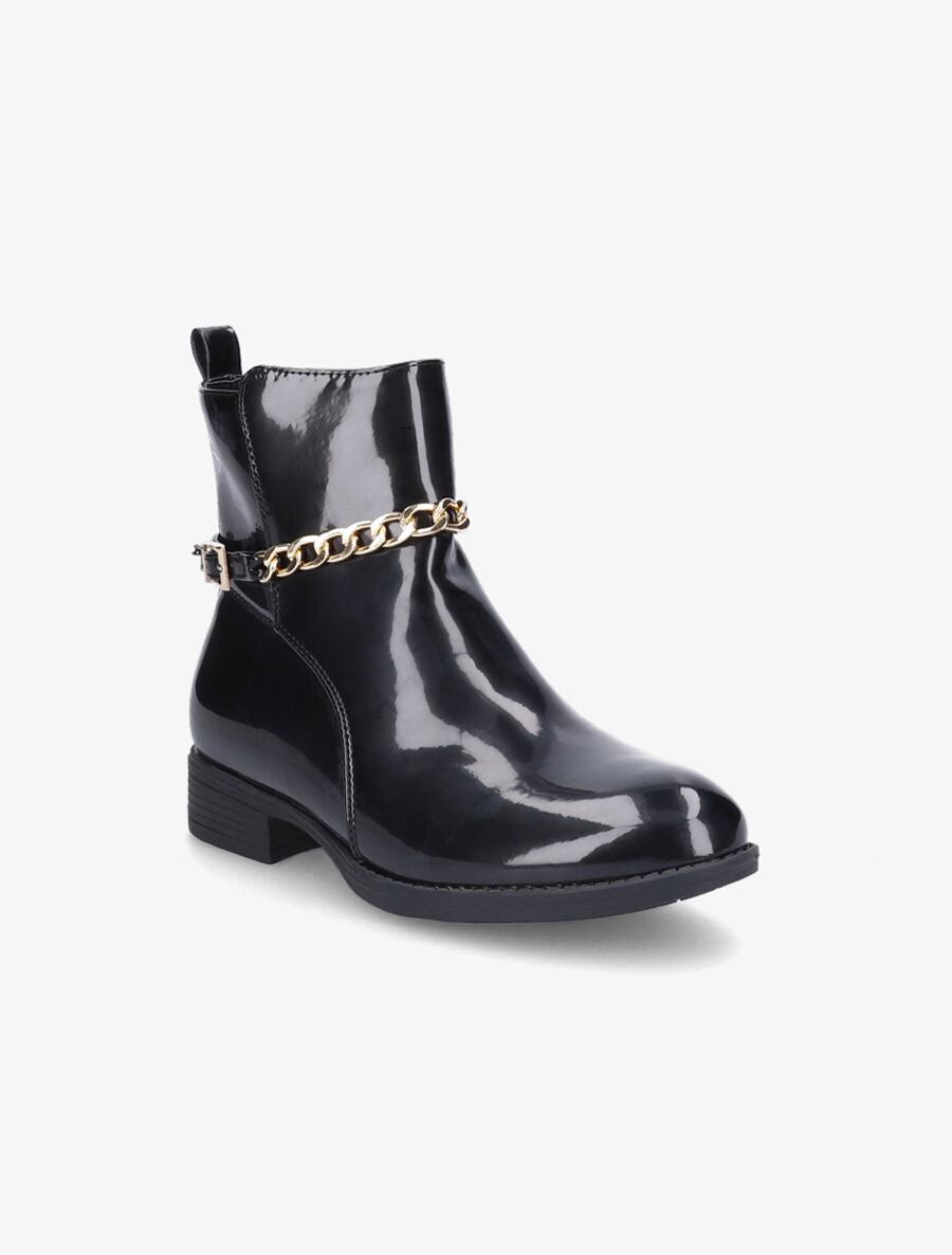 Bottines vernies à chaîne - Noir - 2