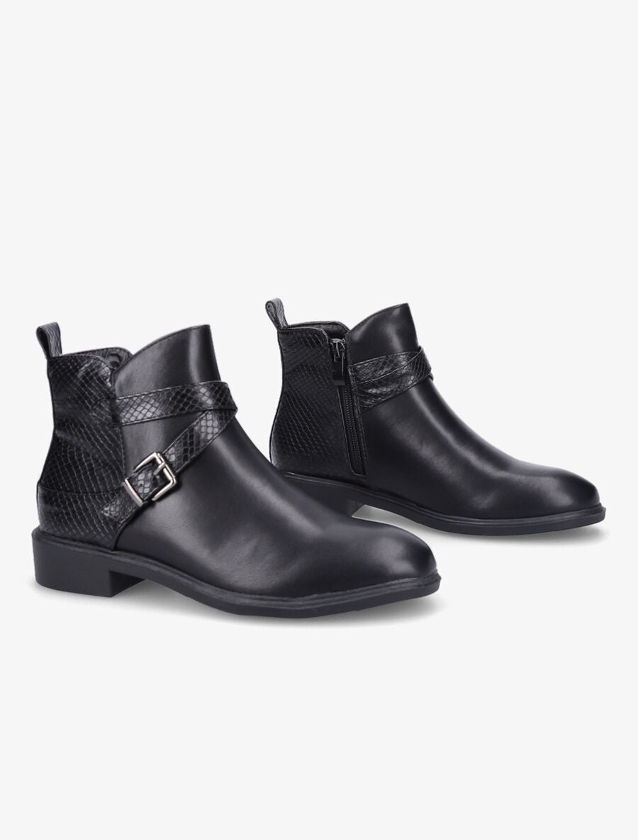 Bottines plates à contrefort effet python - Noir - 4