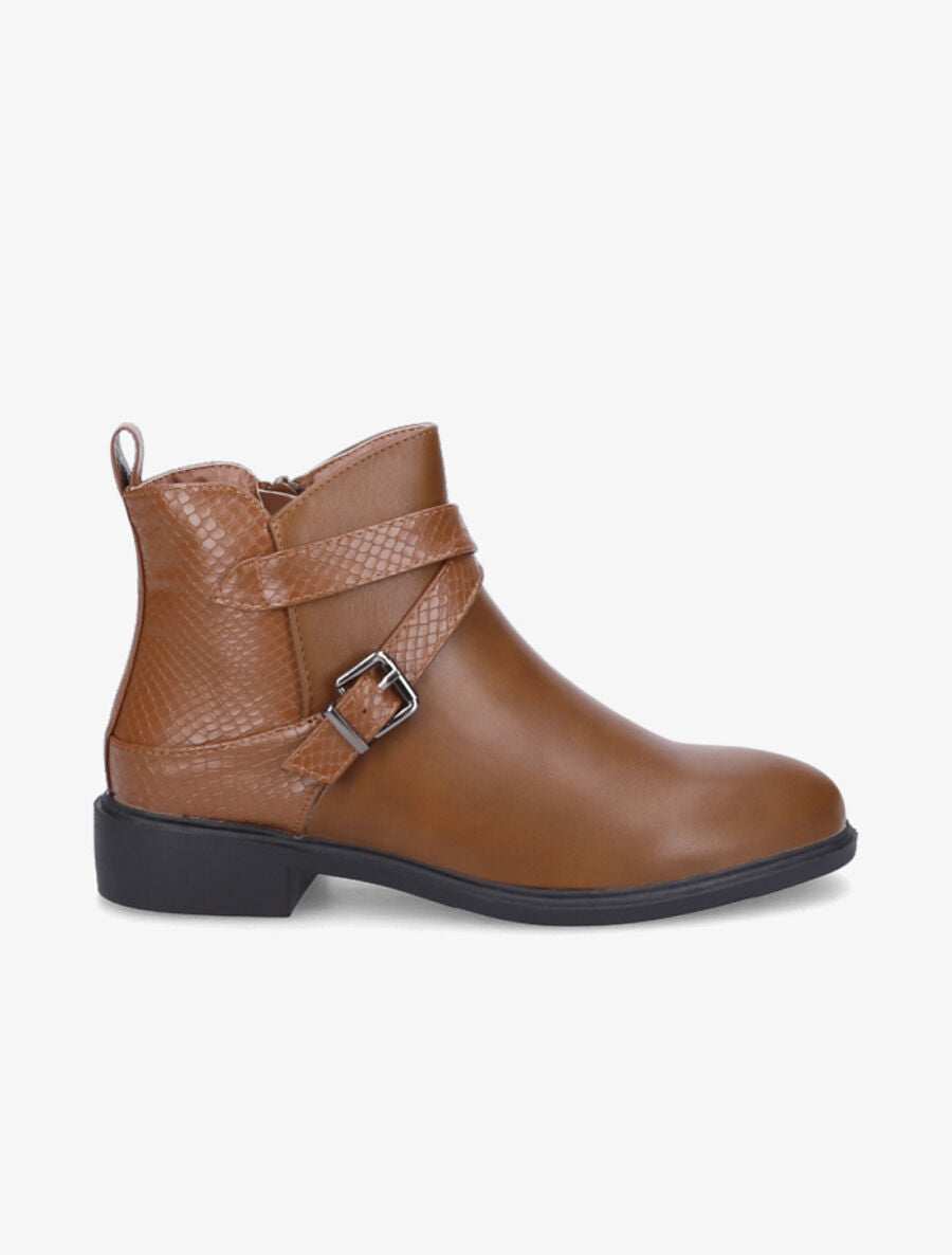 Bottines plates à contrefort effet python - Camel - 1