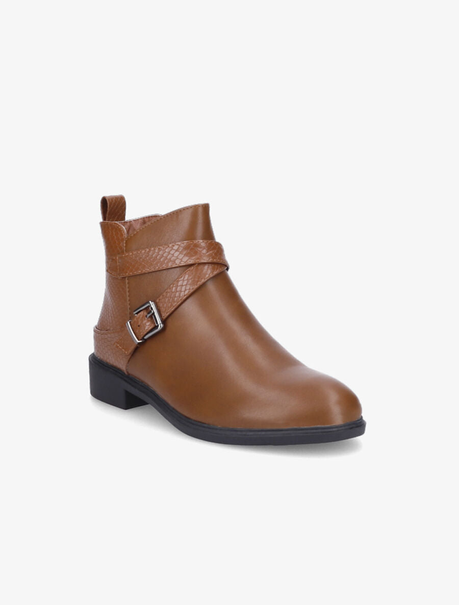Bottines plates à contrefort effet python - Camel - 2