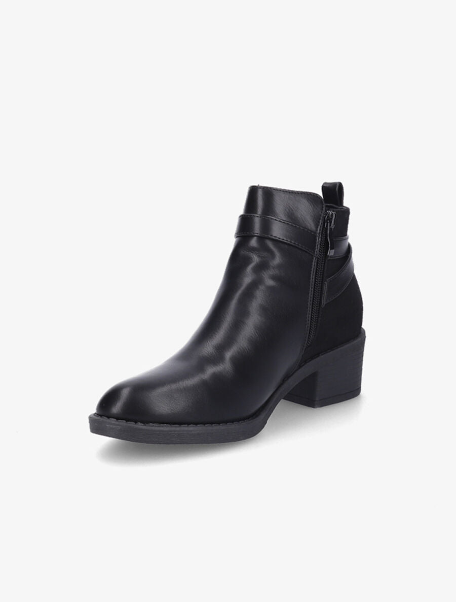 Bottines bimatière à sangle stylisée - Noir - 3