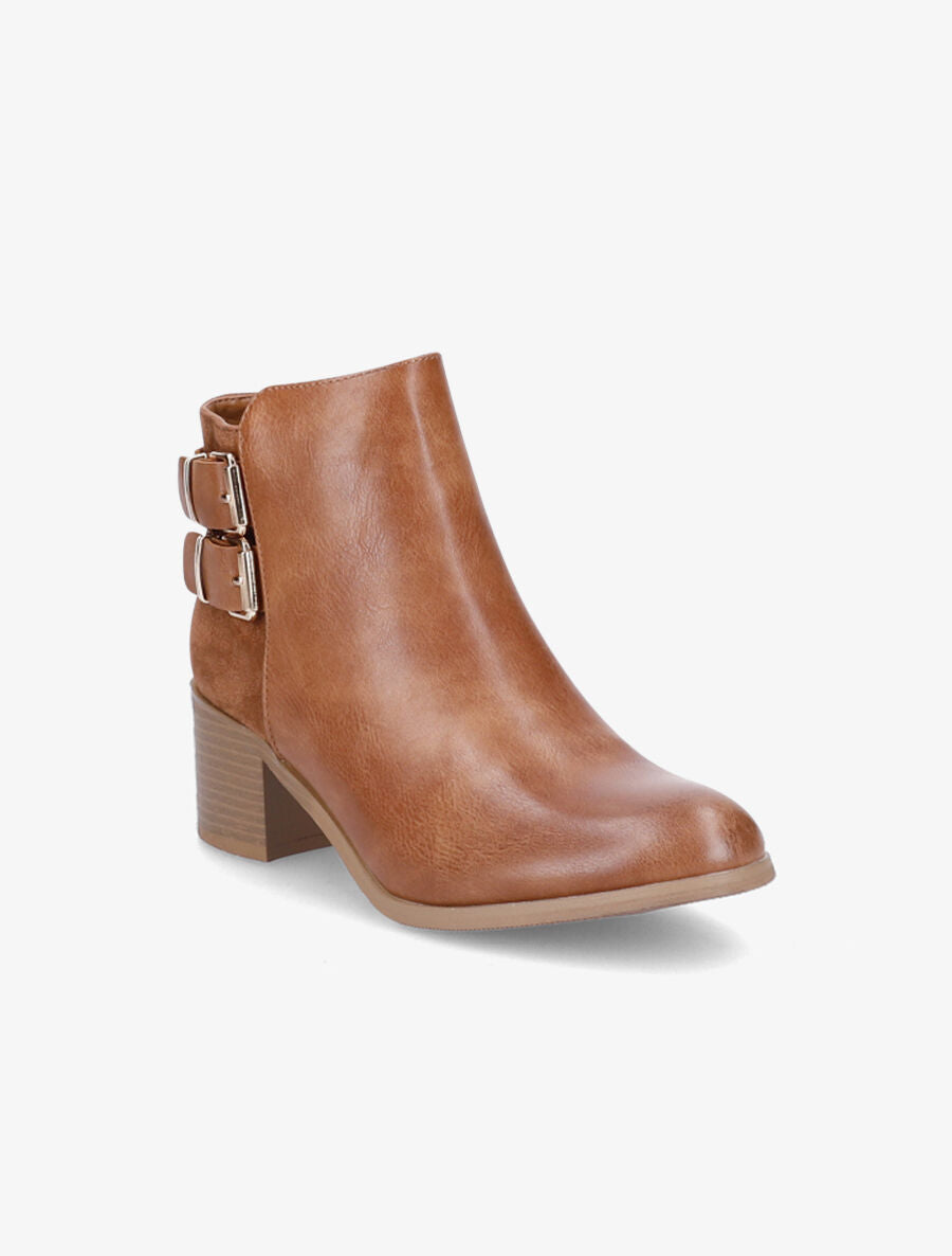 Bottines bi-matière à double boucles - Camel - 2