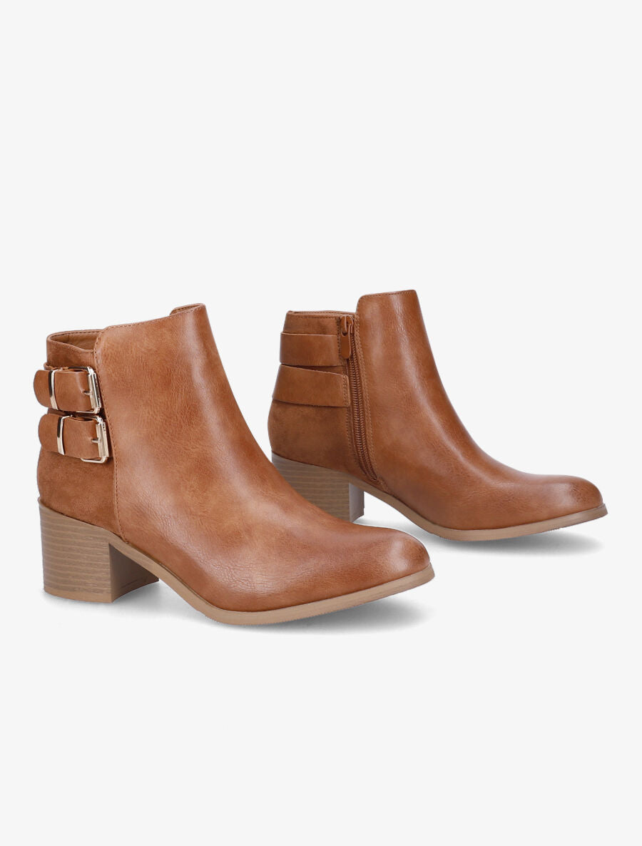 Bottines bi-matière à double boucles - Camel - 4