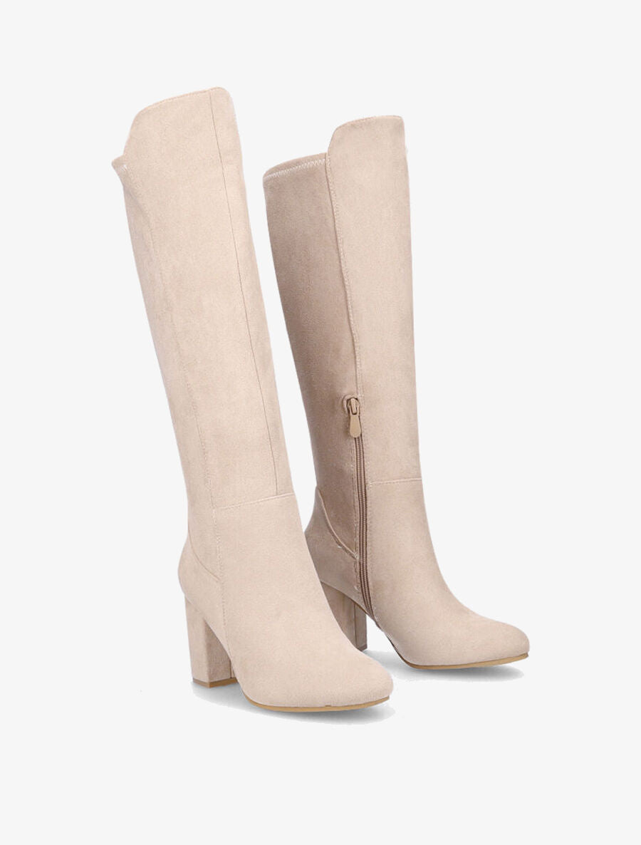 Bottes à talon en suédine - Beige - 4