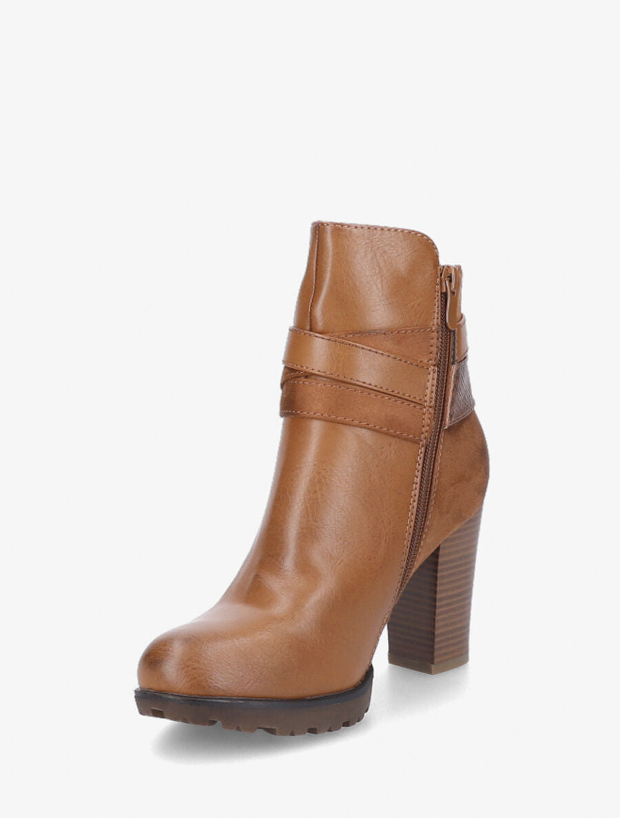 Bottines à talon et empiècement python - Camel - 4