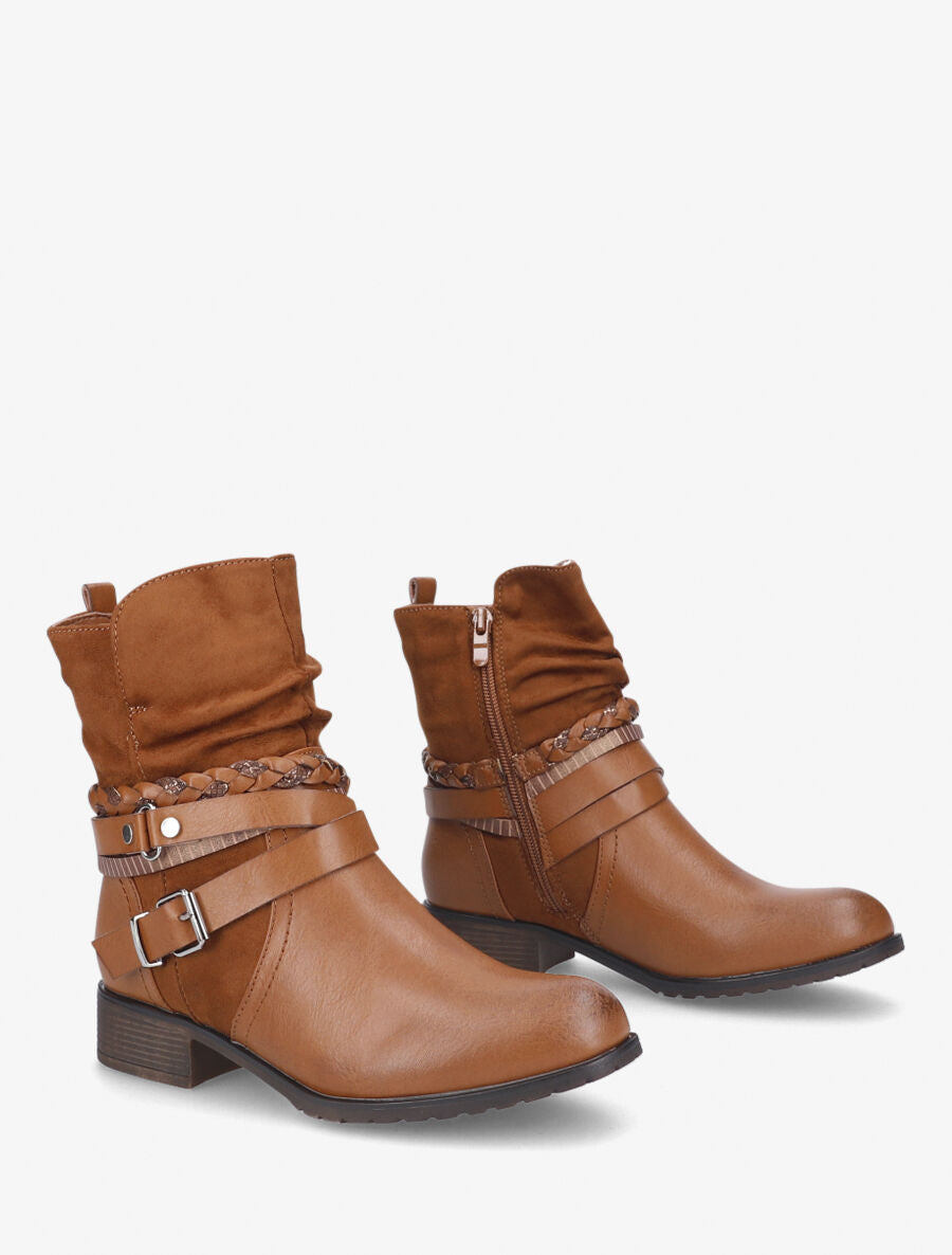 Boots montantes à sangles stylisées - Camel - 4