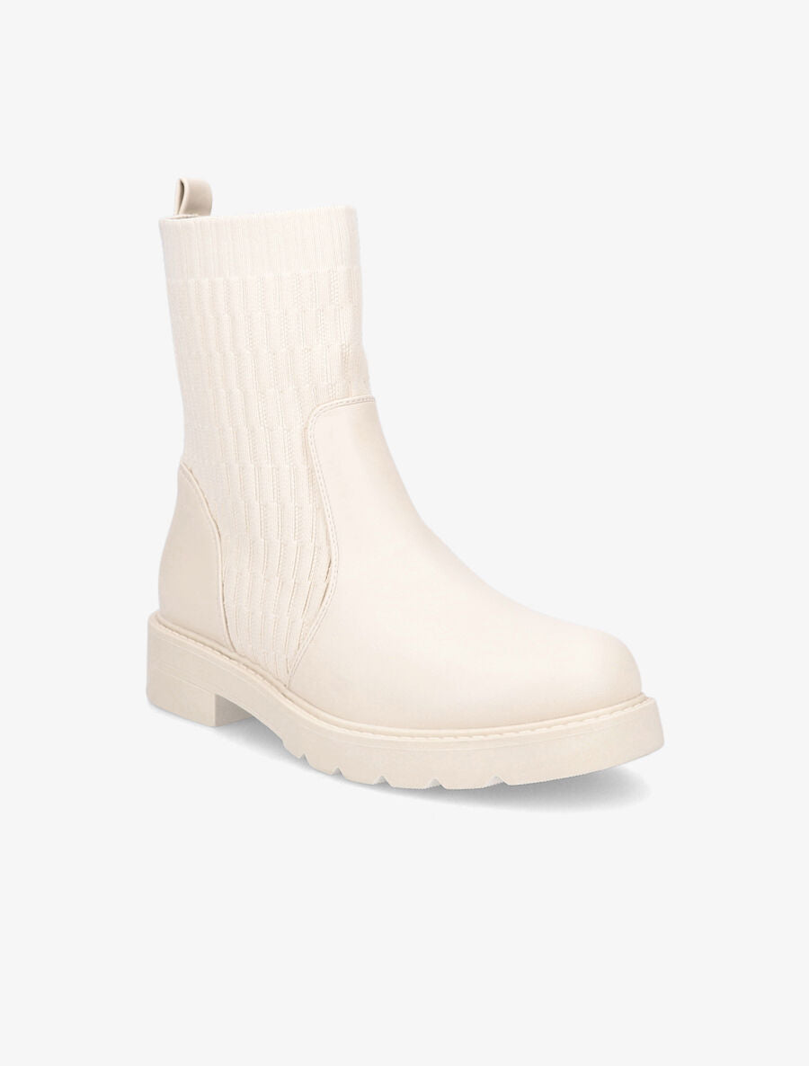 Boots en simili et tissu gaufré - Écru - 2