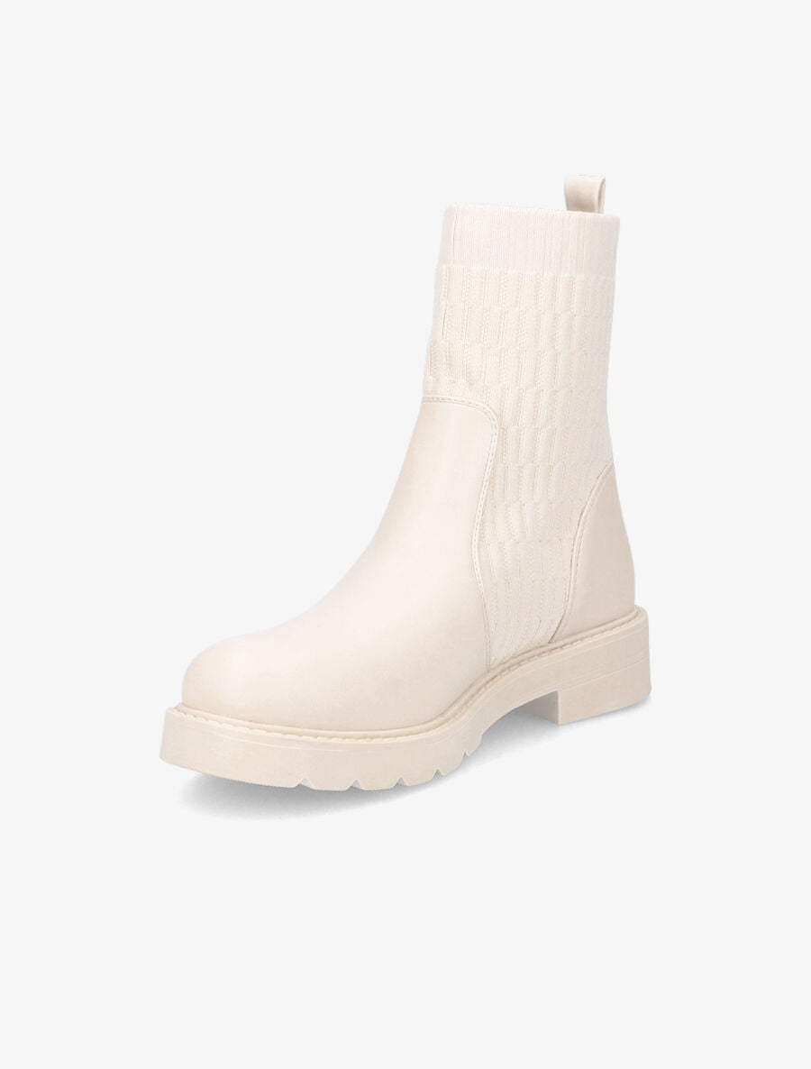 Boots en simili et tissu gaufré - Écru - 3