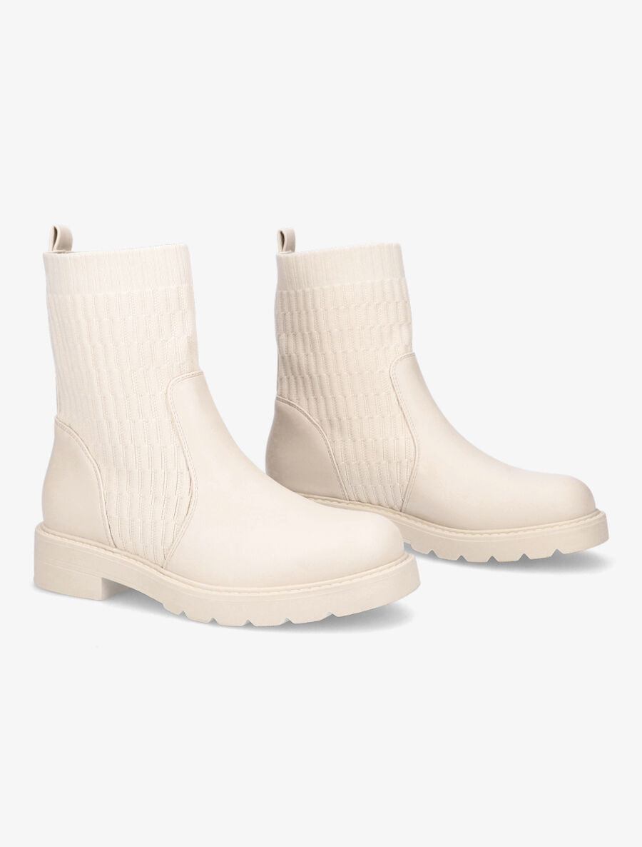 Boots en simili et tissu gaufré - Écru - 4