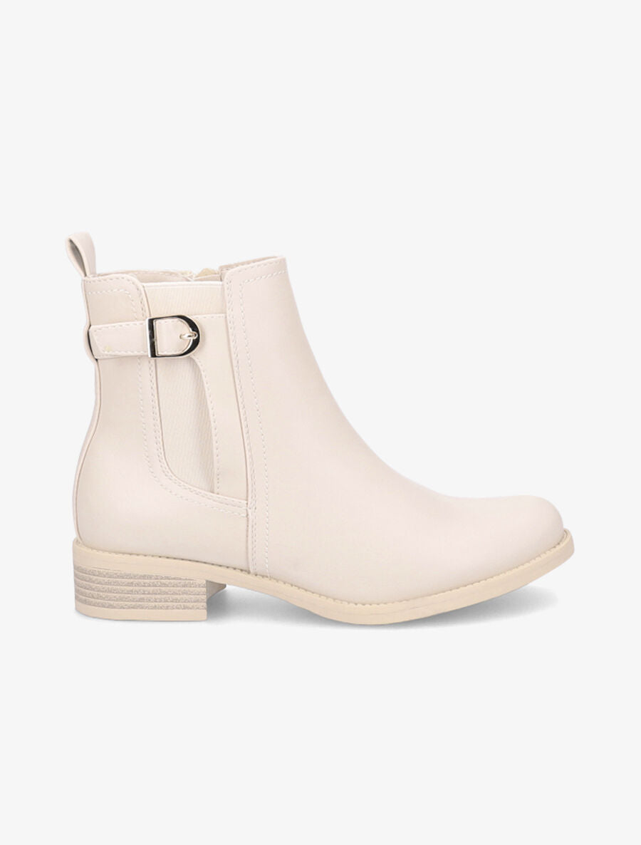 Bottines élastiquées à boucle métallique - Beige - 1