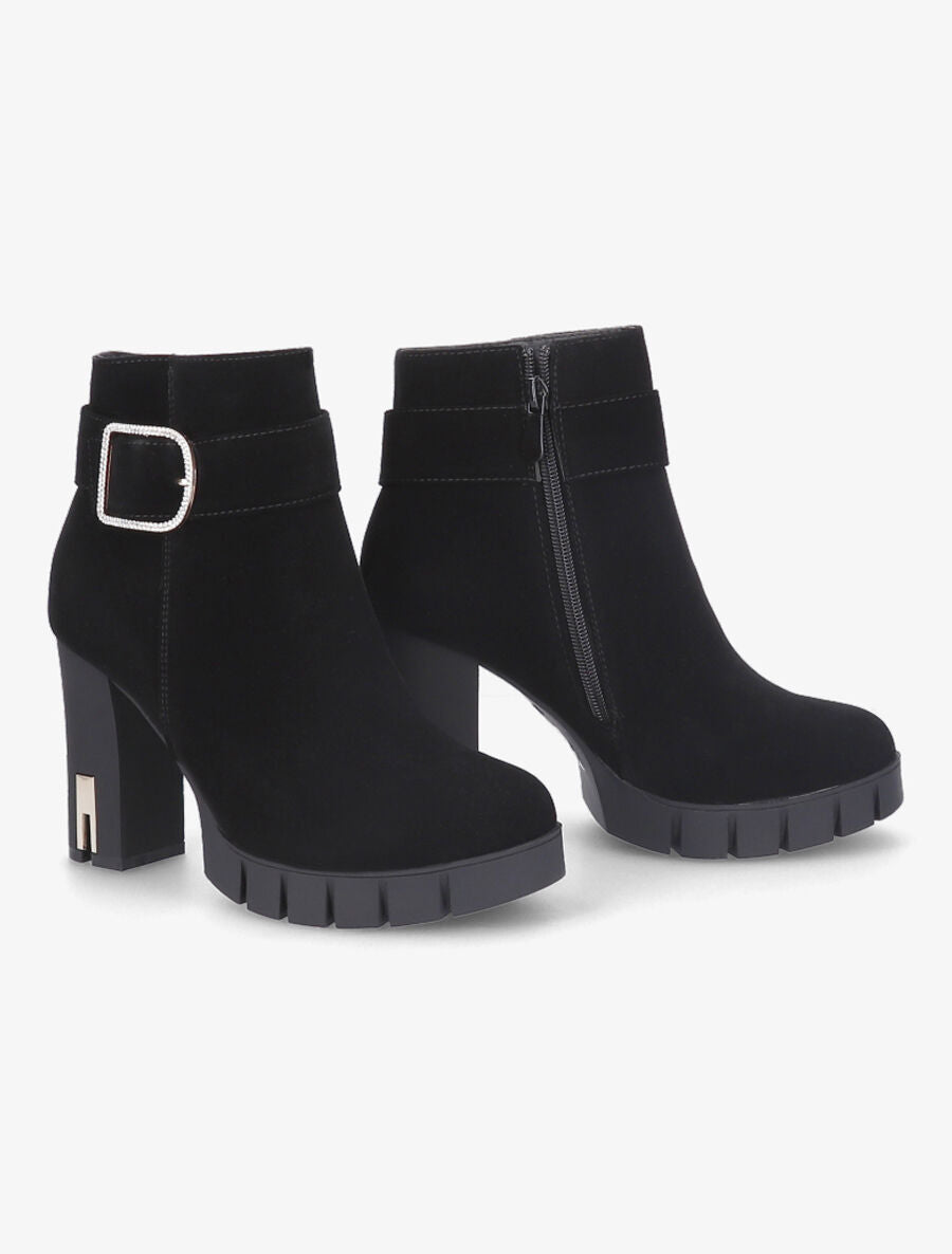 Bottines à talon et boucle à strass - Noir - 4