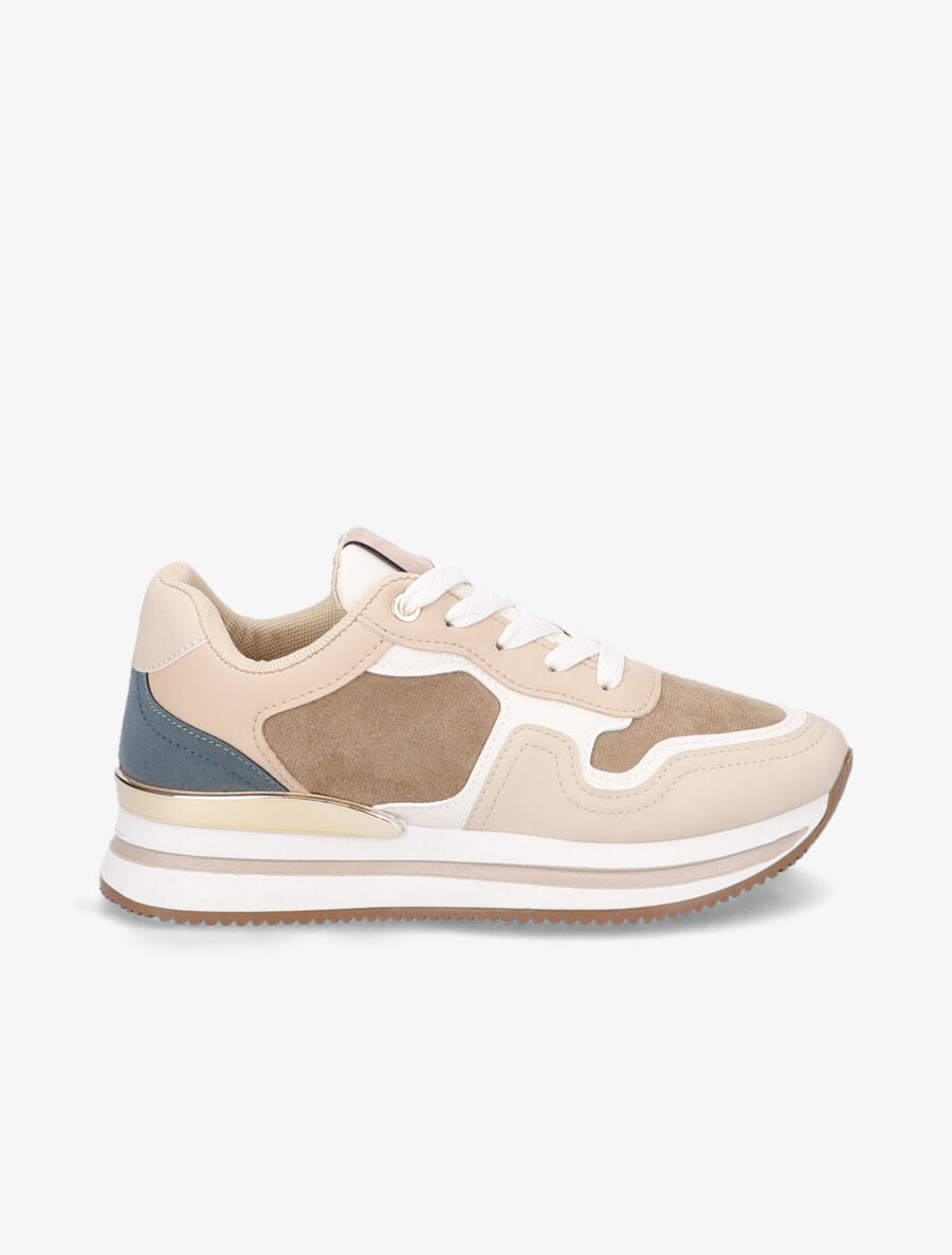 Sneakers en suédine et simili - Beige - 1