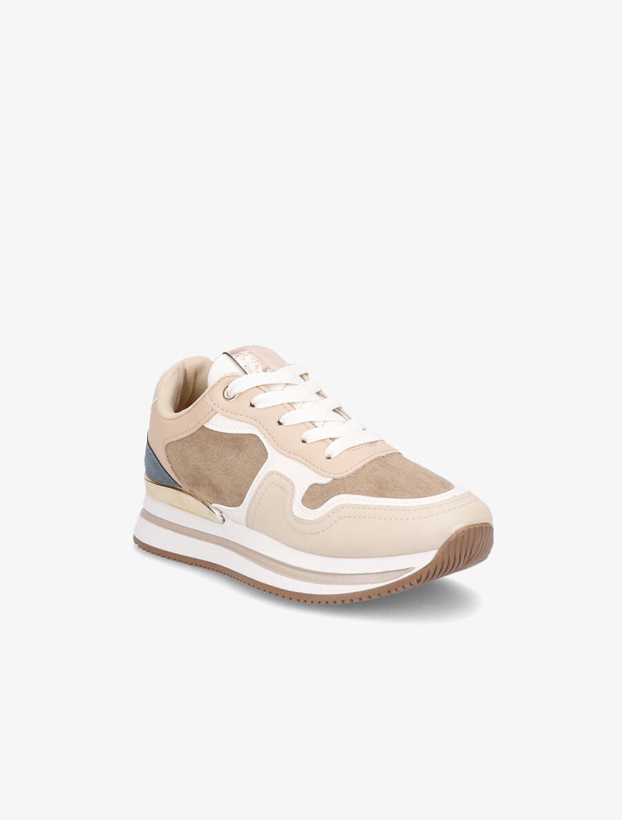 Sneakers en suédine et simili - Beige - 2