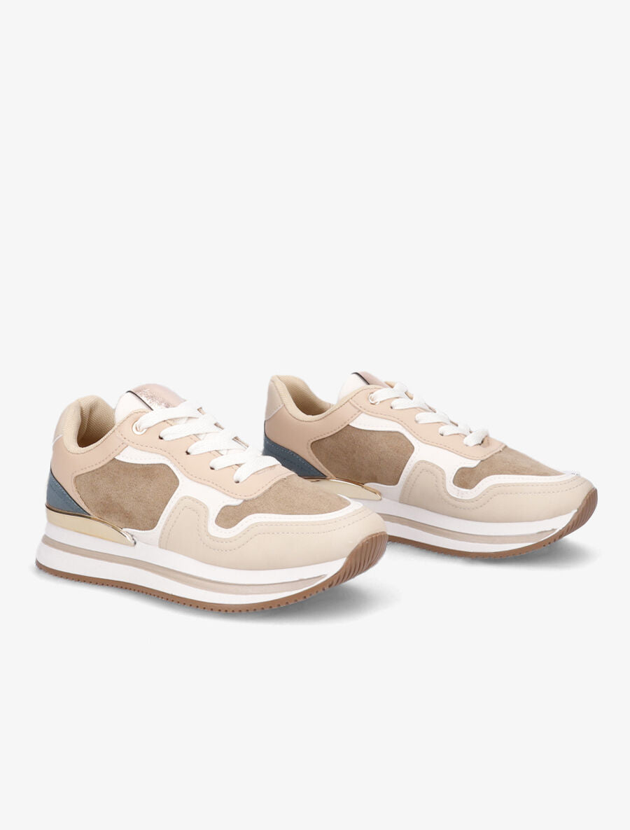Sneakers en suédine et simili - Beige - 4