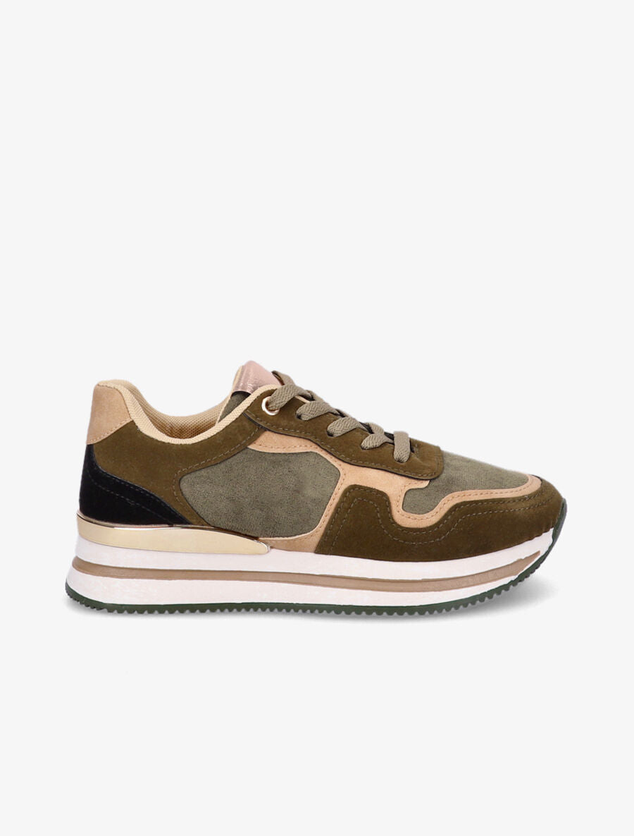 Sneakers en suédine et simili - Kaki - 5