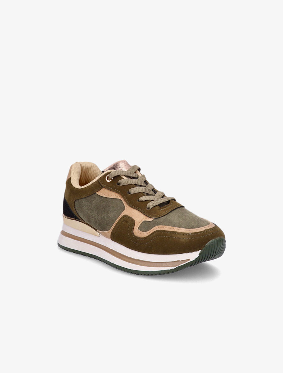 Sneakers en suédine et simili - Kaki - 2