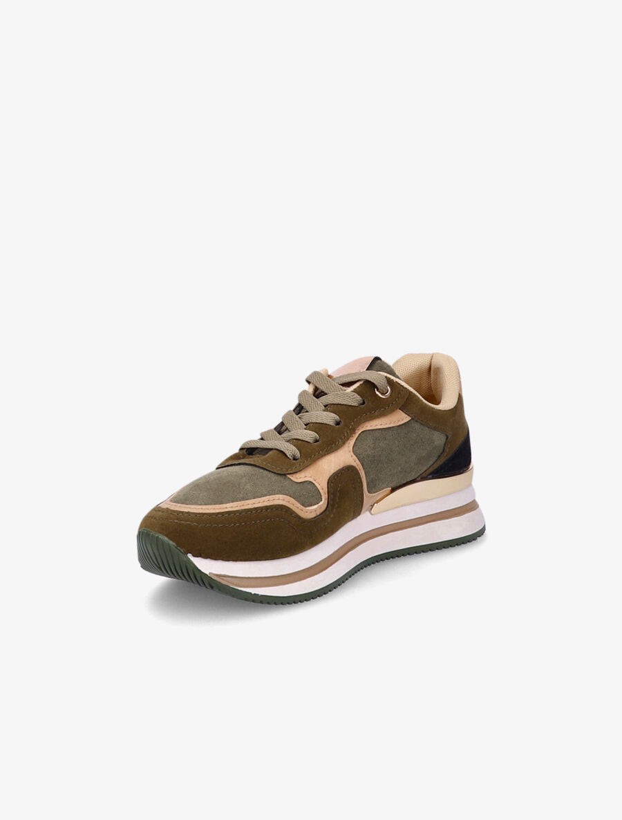 Sneakers en suédine et simili - Kaki - 3
