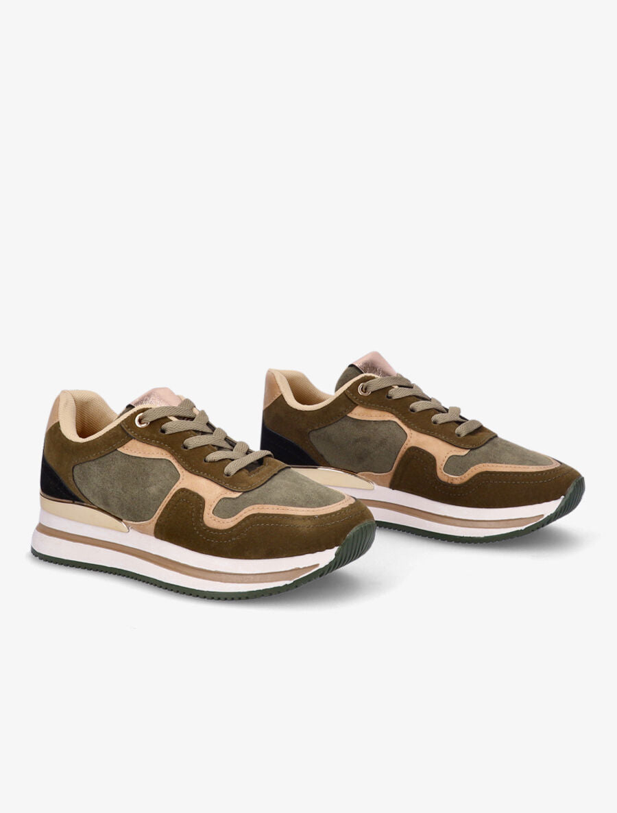 Sneakers en suédine et simili - Kaki - 4