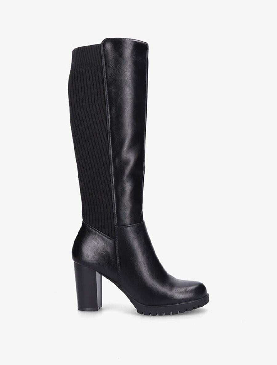 Bottes à talon en simili et tissu côtelé - Noir - 1