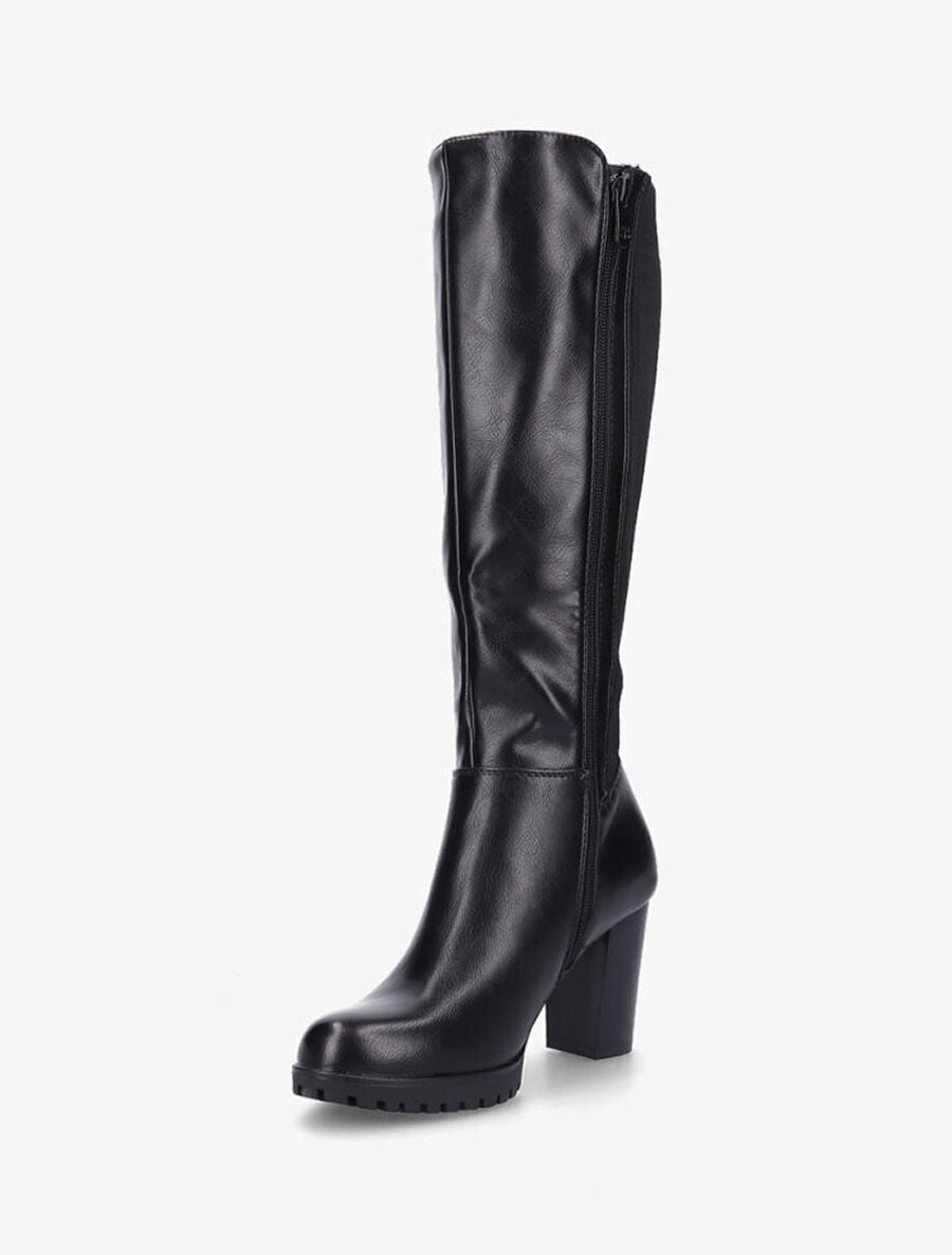 Bottes à talon en simili et tissu côtelé - Noir - 3