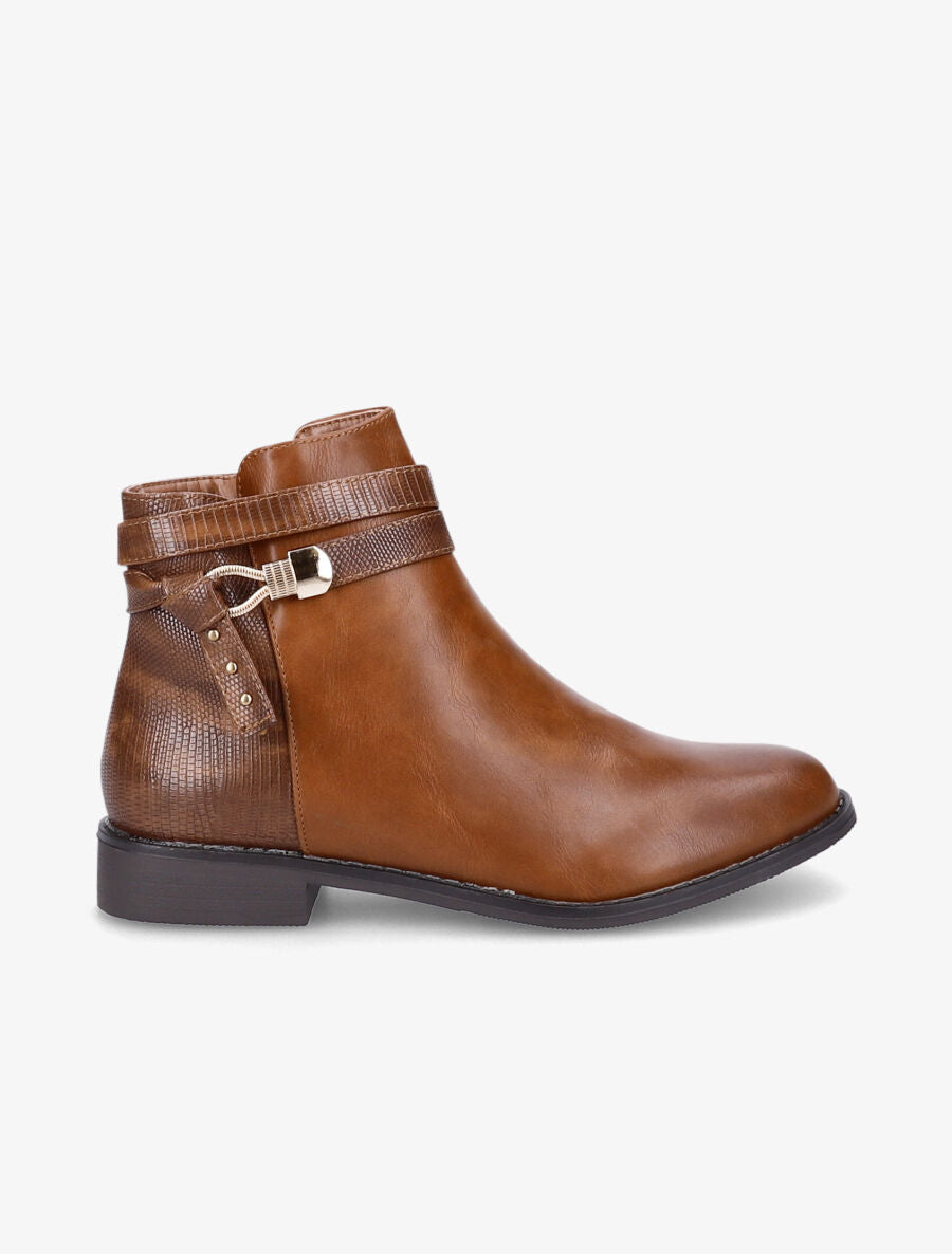 Bottines en simili à contrefort croco - Camel - 1