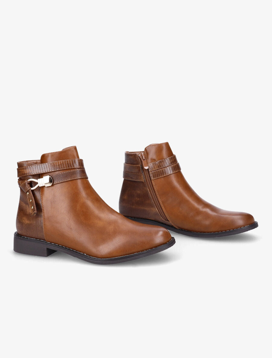 Bottines en simili à contrefort croco - Camel - 4