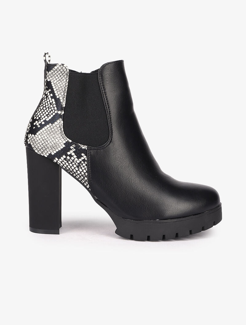 Bottines imprimé python à talon et contrefort - Noir - 2