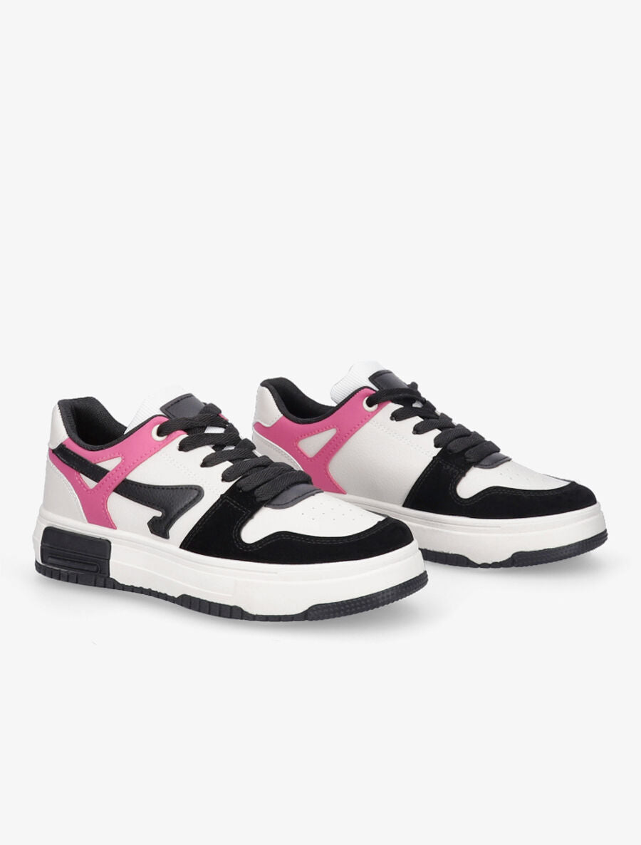Sneakers en simili à bandes contrastantes - Fushia - 4