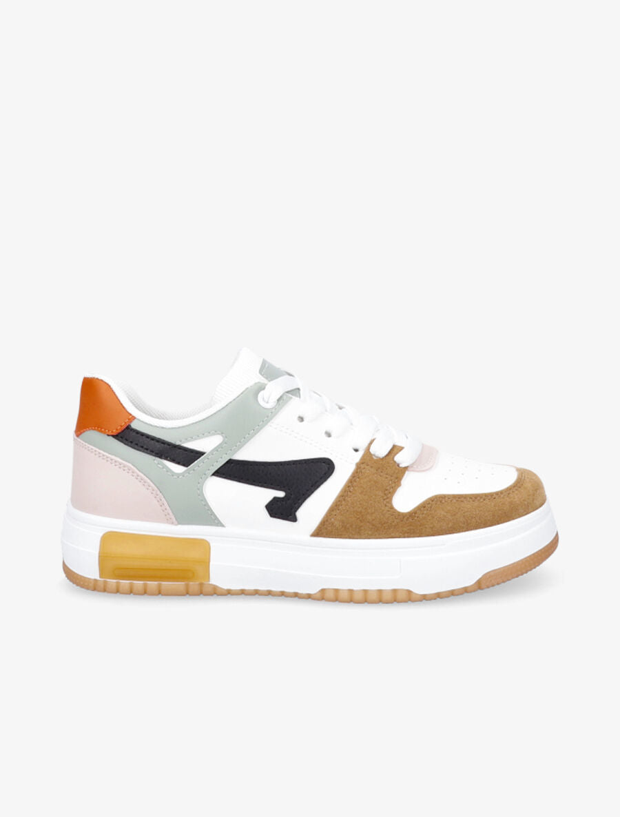 Sneakers en simili à bandes contrastantes - Camel - 1