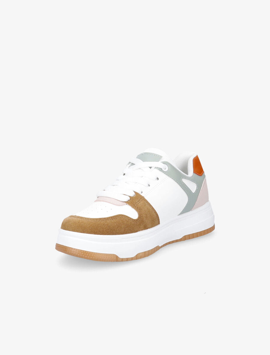 Sneakers en simili à bandes contrastantes - Camel - 3