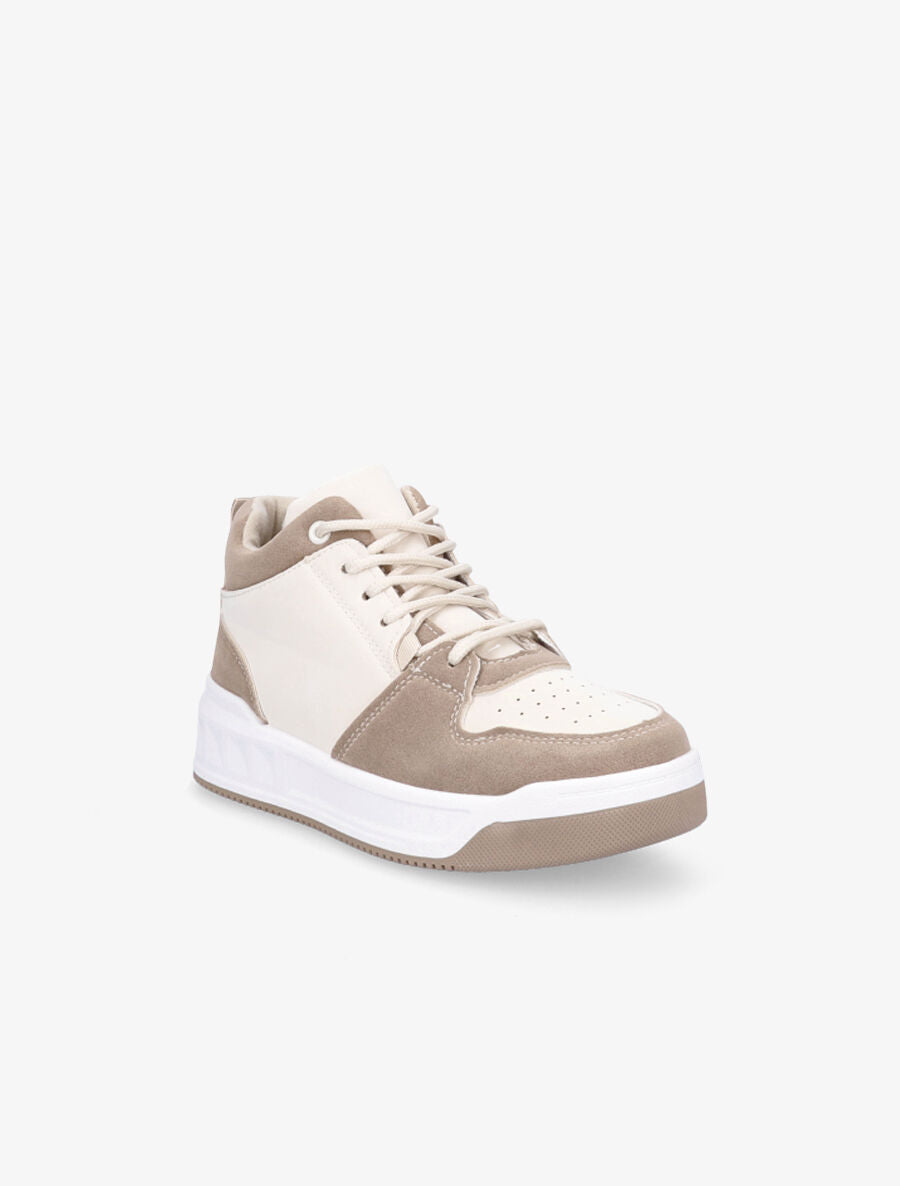 Baskets bicolore en suédine et simili - Beige - 2