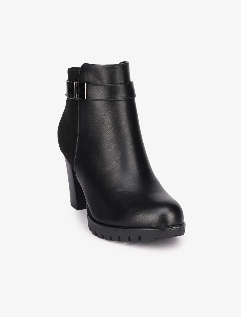 Bottines à talons en simili et suédine - Noir - 3