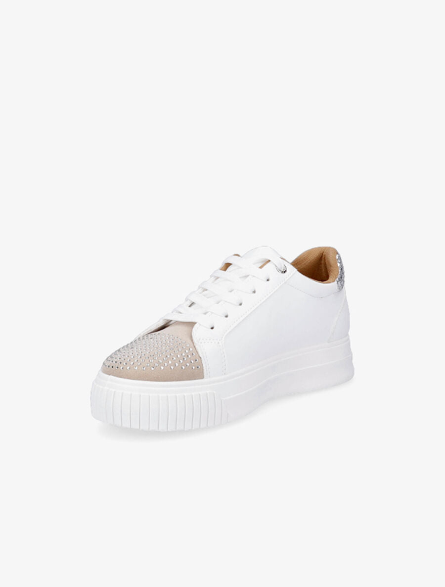Sneakers en simili à strass et paillettes - Blanc/argent - 3