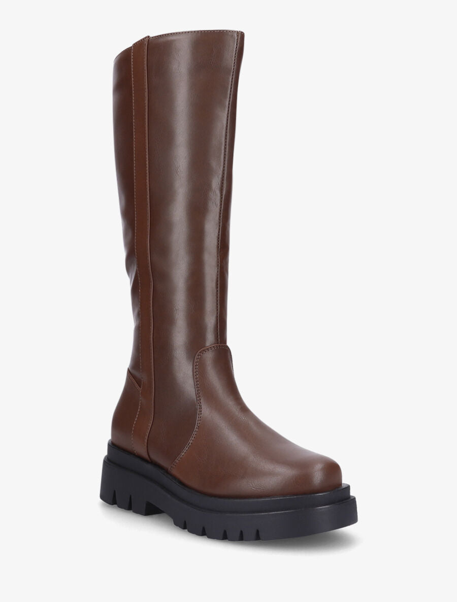 Bottes en simili à semelle crantée - Marron - 2