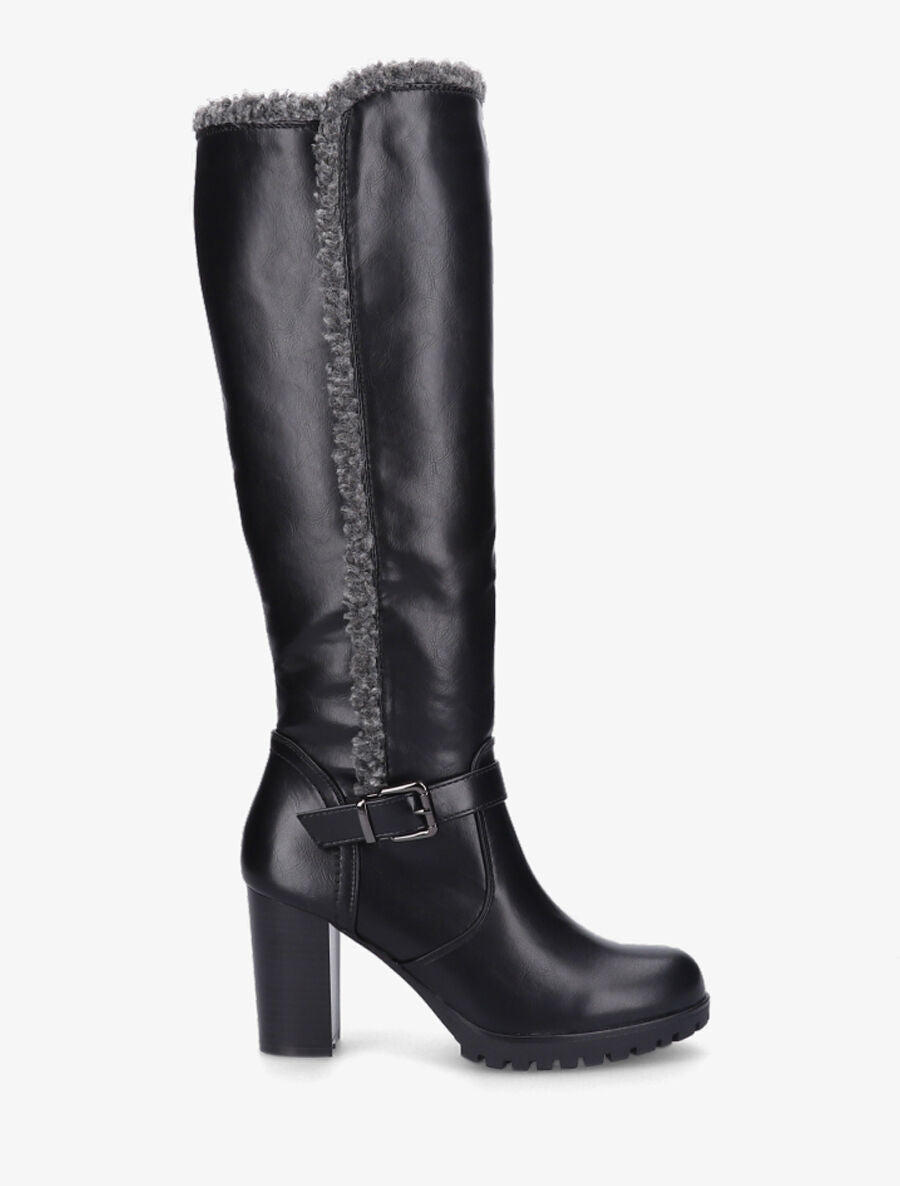 Bottes à talon et empiècement effet peau de mouton - Noir/gris - 5